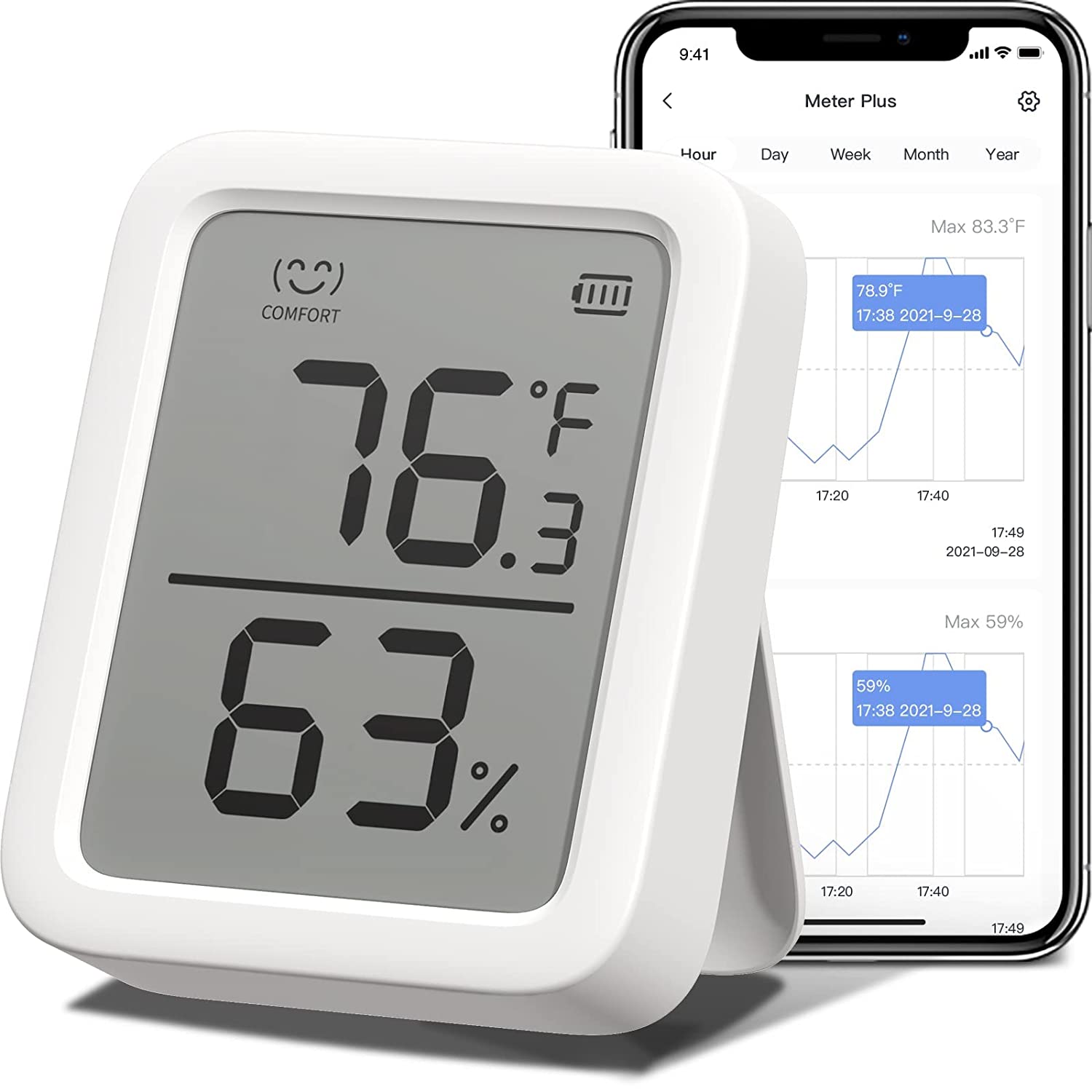 SwitchBot Thermometer Hygrometer, Bluetooth Indoor Humidity Meter for Home, Temperature Sensor with App Control, Large LCD Display, Notification Alerts, 2-Year Data Storage Export - Image 3